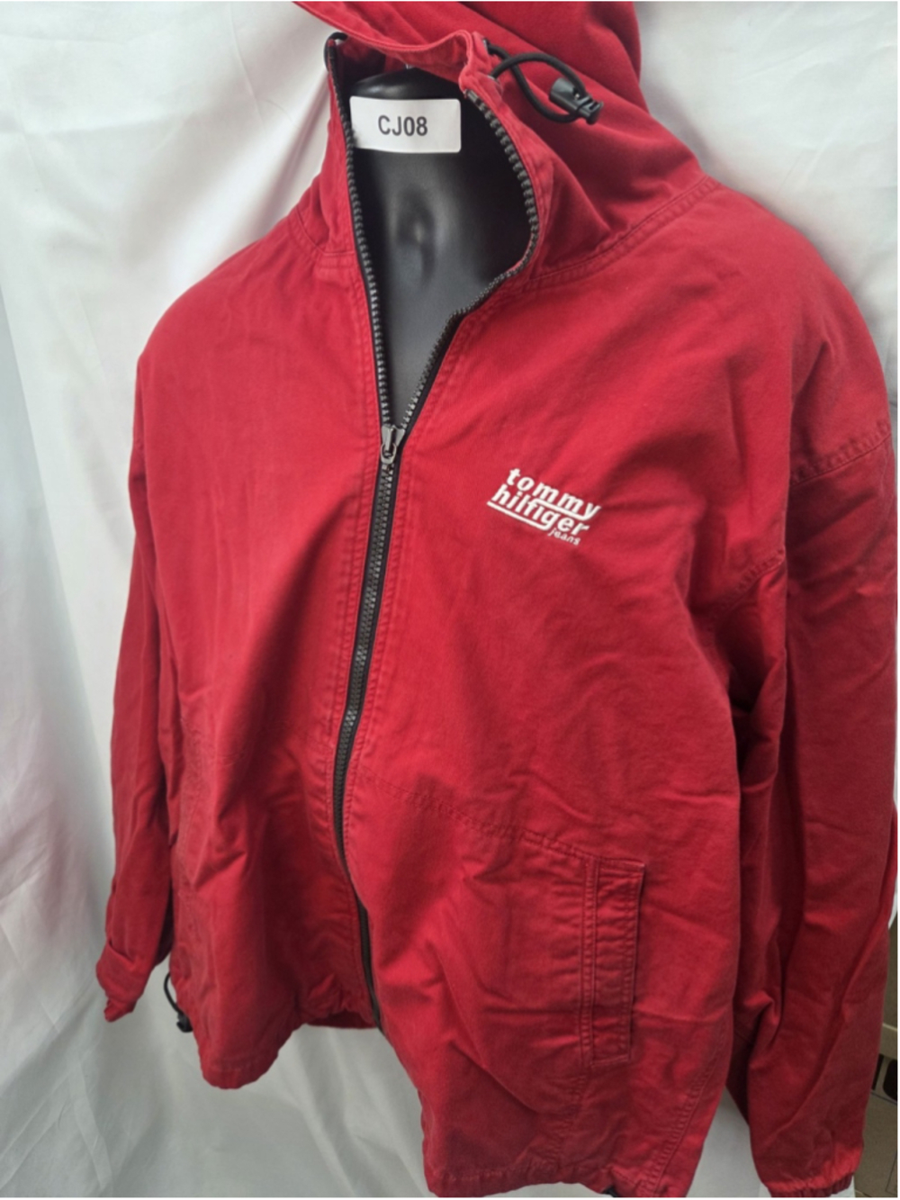 Tommy Hilfiger Jeans Men’s XL Vintage Red Hooded Jacket Full Zip CJ08